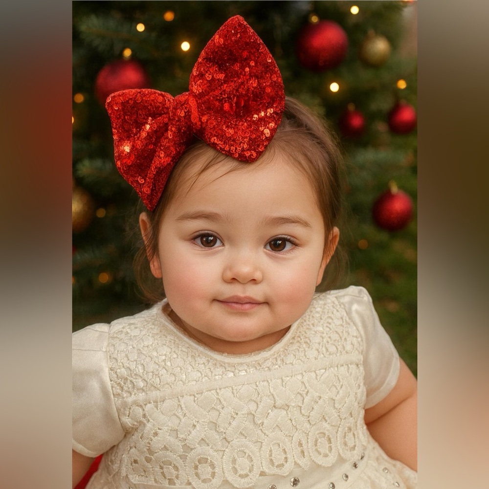 Red Sequin Bow Hair Clip for Kids